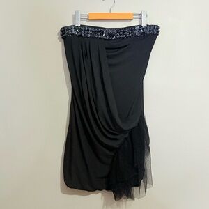 Vintage Y2K Lulumari Black Dress Draping Embellished Trim & Crinoline